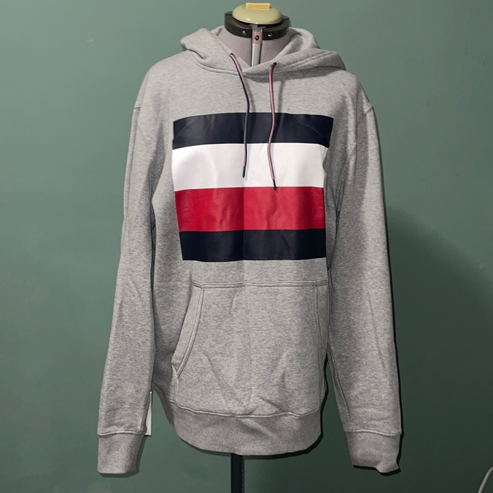 Tommy Hilfiger Men's Long Sleeve Fleece Big Flag Pullover Hoodie Sweatshirt XL